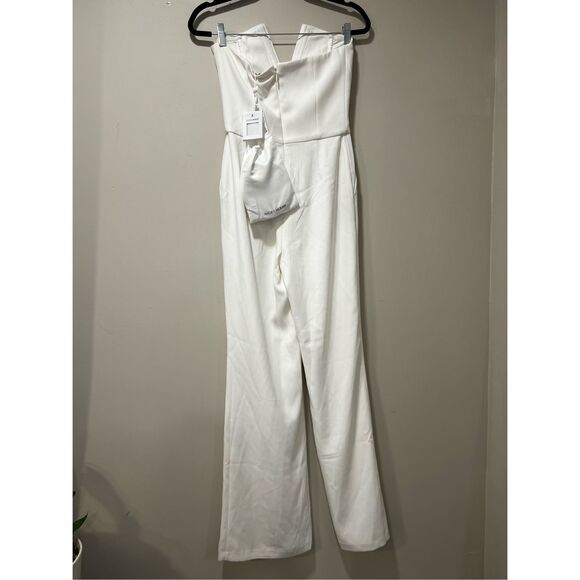 Nadine Merabi Women's White Strapless Crepe Flare Jumpsuit X-Large/12 (Missing B - Picture 6 of 10